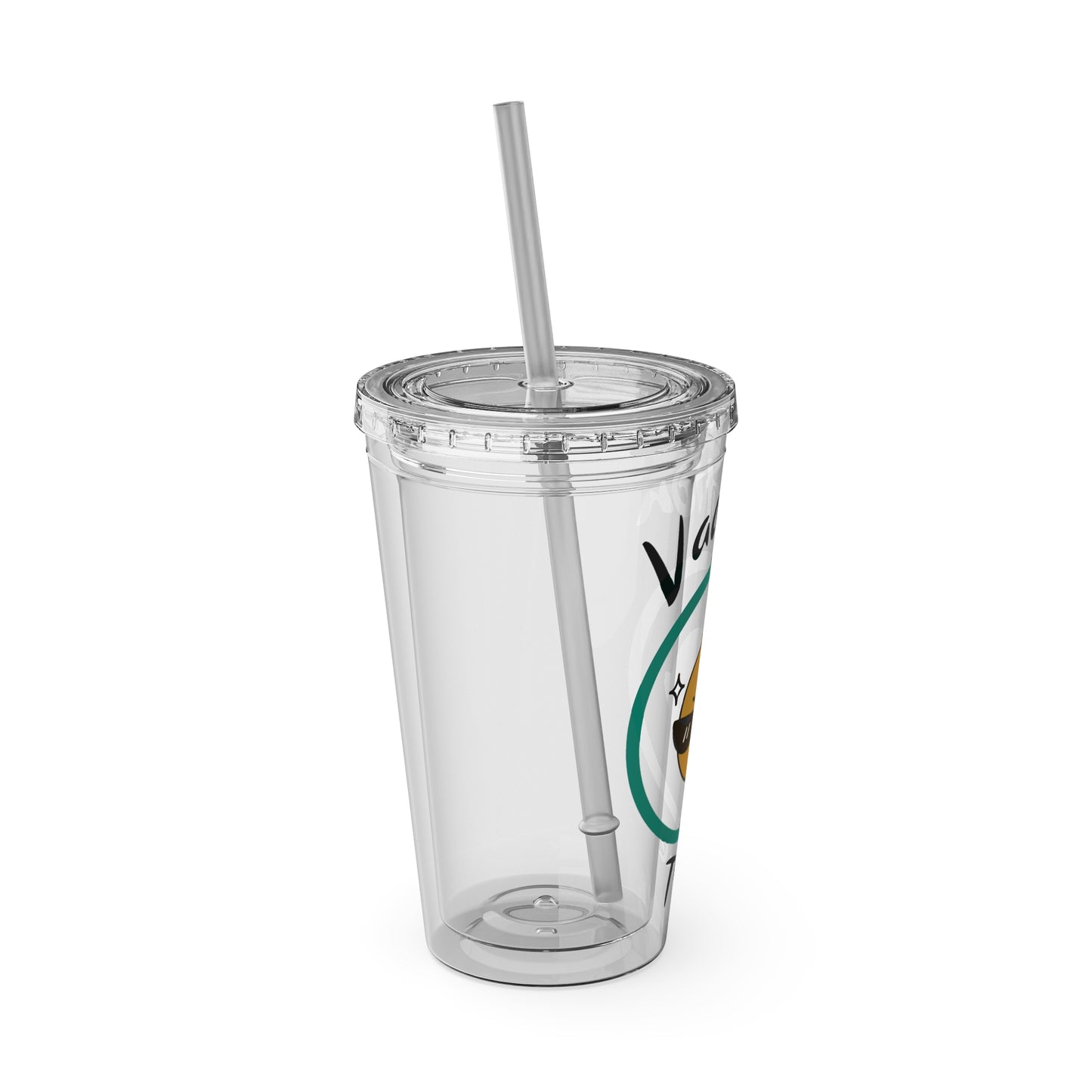 Sunsplash Vacation Time Tumbler with Straw | 16oz Clear Cup for Summer Drinks