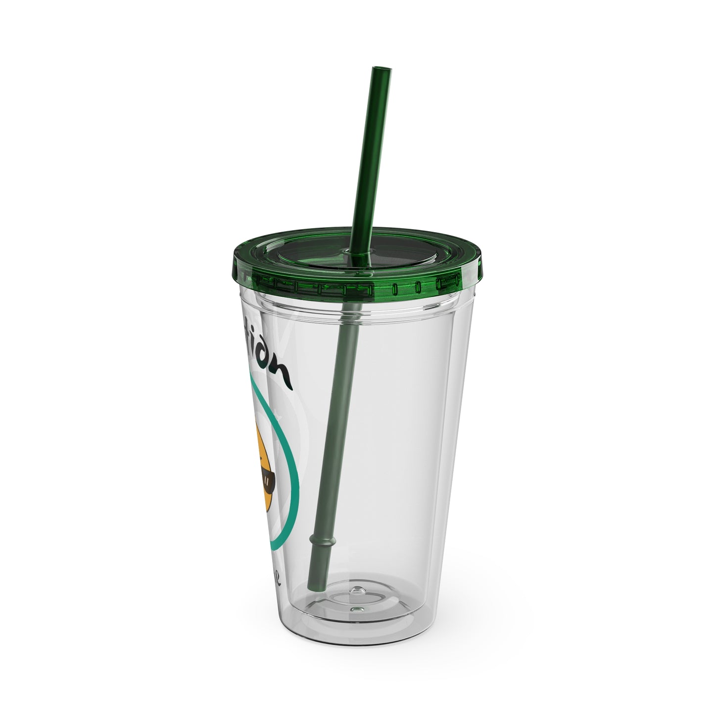 Sunsplash Vacation Time Tumbler with Straw | 16oz Clear Cup for Summer Drinks