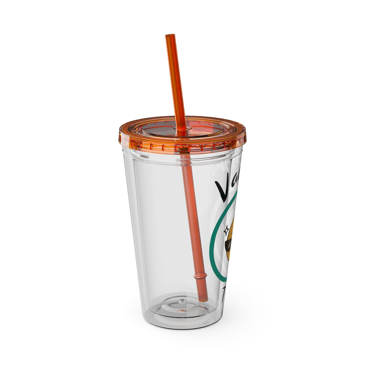 Sunsplash Vacation Time Tumbler with Straw | 16oz Clear Cup for Summer Drinks