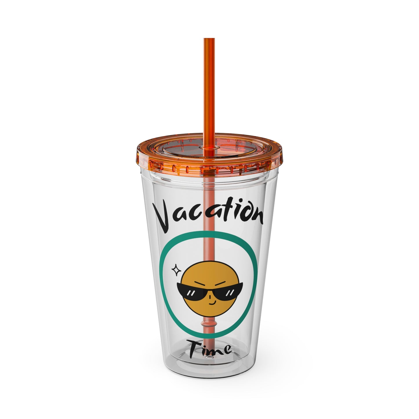 Sunsplash Vacation Time Tumbler with Straw | 16oz Clear Cup for Summer Drinks