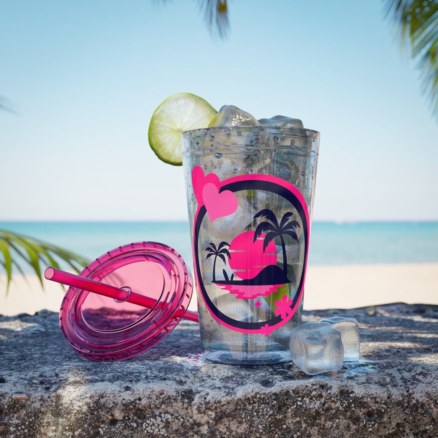 Sunsplash Tropical Tumbler with Straw - 16oz