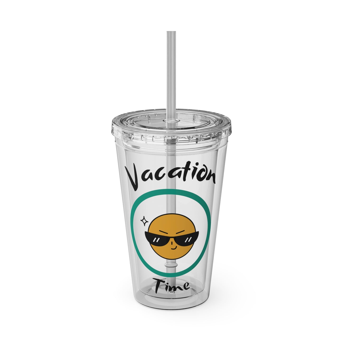 Sunsplash Vacation Time Tumbler with Straw | 16oz Clear Cup for Summer Drinks