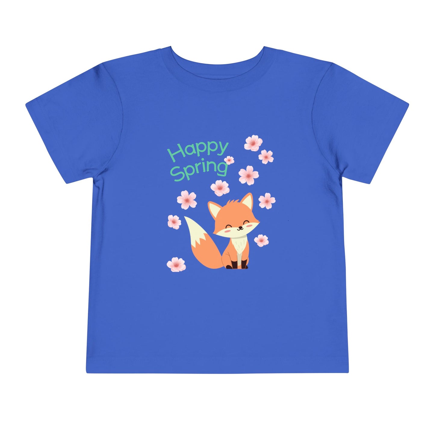 Happy Spring with Flower Petals and Cute Fox