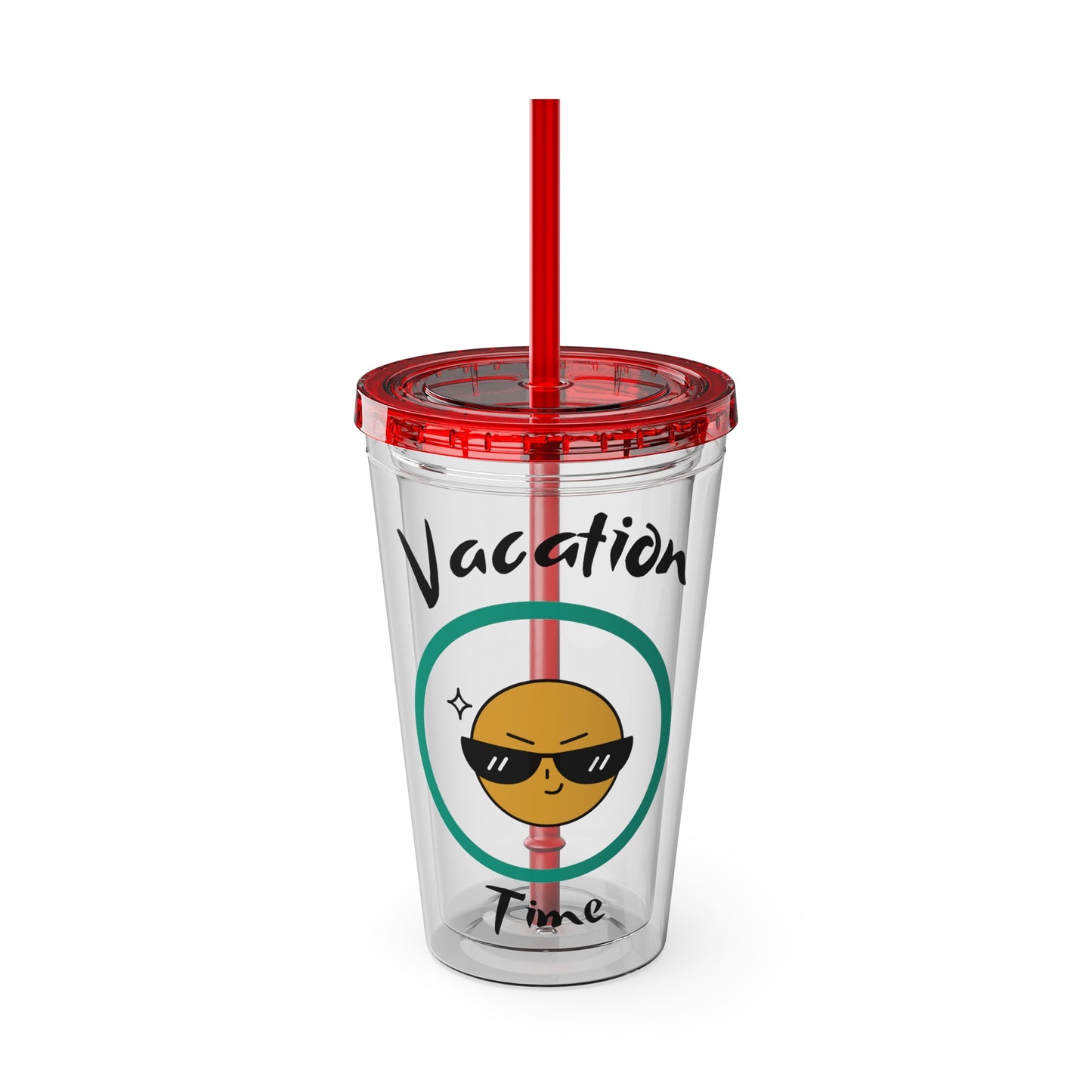 Sunsplash Vacation Time Tumbler with Straw | 16oz Clear Cup for Summer Drinks