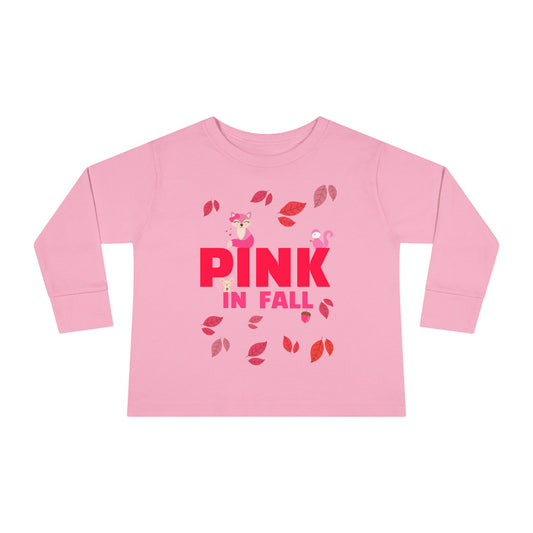 Pink in Fall -Toddler Long Sleeve Tee - Cute Fall Apparel, Kids Fashion, Gift for Toddlers, Autumn Outfit, Pink in Fall Tee