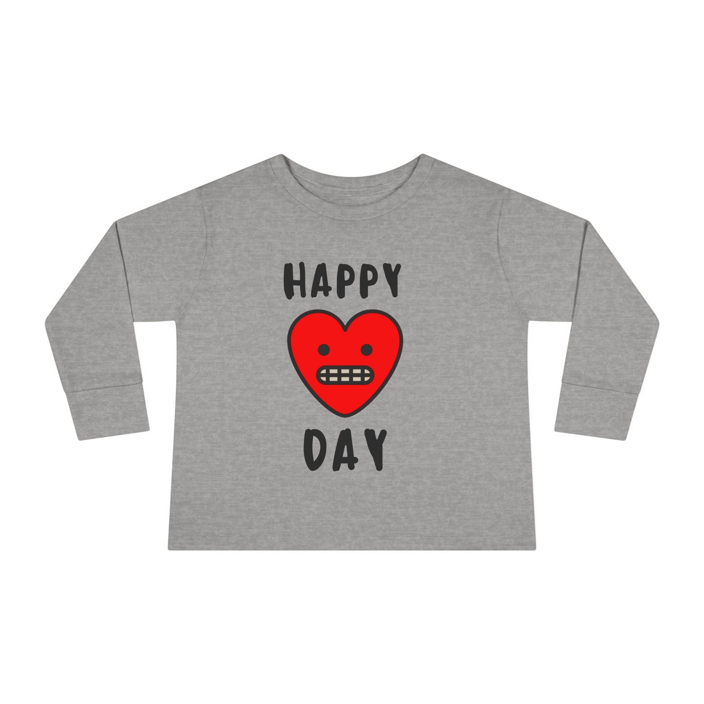 Happy Heart Day Toddler Long Sleeve Tee - Valentine's Day Love Kids Shirt, Cute Heart Graphic Top, Red Pink Hearts Child Tee, Sweetheart