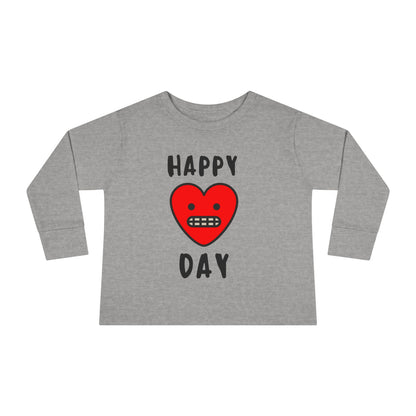 Happy Heart Day Toddler Long Sleeve Tee - Valentine's Day Love Kids Shirt, Cute Heart Graphic Top, Red Pink Hearts Child Tee, Sweetheart