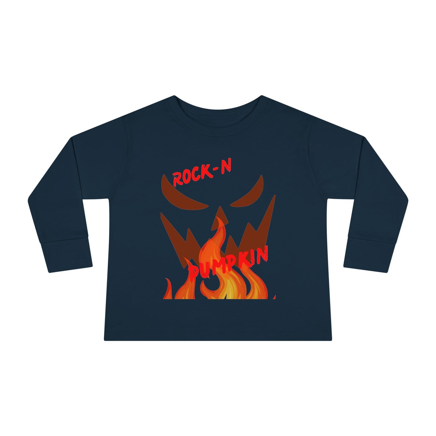 Rock-N-Pumpkin Toddler Long Sleeve Tee - Halloween, Fall, Kids Gift, Cute Outfit, Cozy Wear