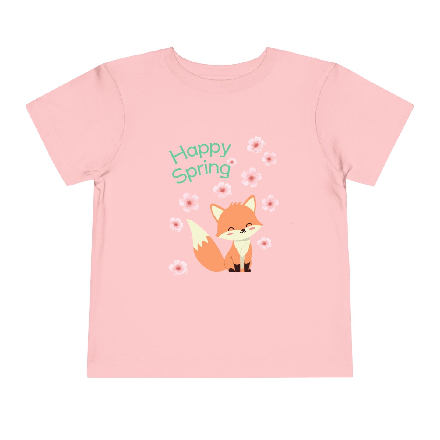 Happy Spring with Flower Petals and Cute Fox