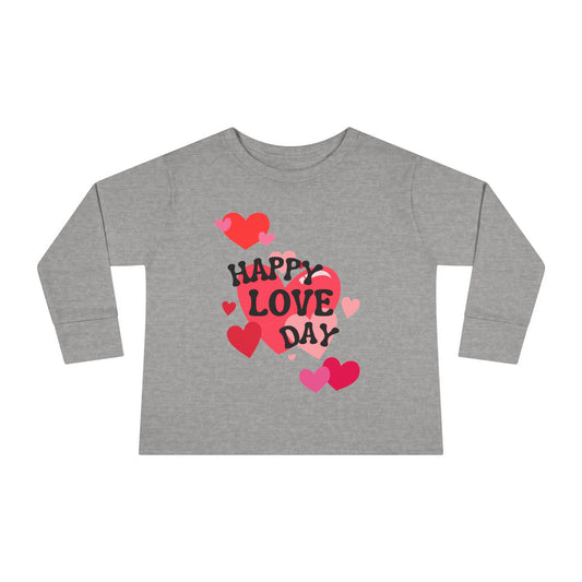 Happy Love Day Long Sleeve Tee, Heart Design Shirt, Valentine's Day Kids Top, Cute Valentine Toddler T-Shirt, Love Theme Baby Long Sleeve