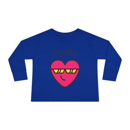 Coolin with Cool Heart Toddler Long Sleeve Tee, Heart Print Shirt, Kids Clothing, Cute Child Top, Trendy Baby Apparel, Cool Heart Design