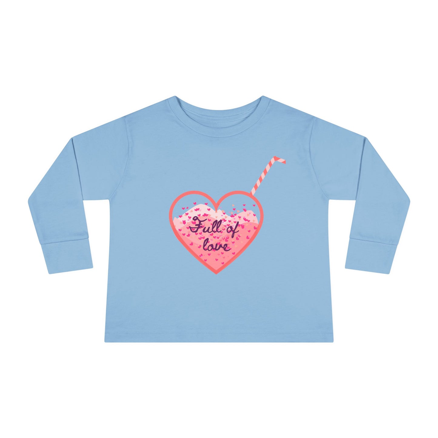 Full of Love Toddler Long Sleeve Tee, Heart Pattern Shirt, Cute Kids Clothes, Valentine's Day Gift, Children's Apparel, Sweet Child Top