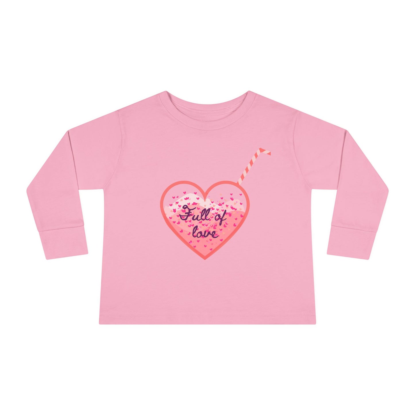 Full of Love Toddler Long Sleeve Tee, Heart Pattern Shirt, Cute Kids Clothes, Valentine's Day Gift, Children's Apparel, Sweet Child Top