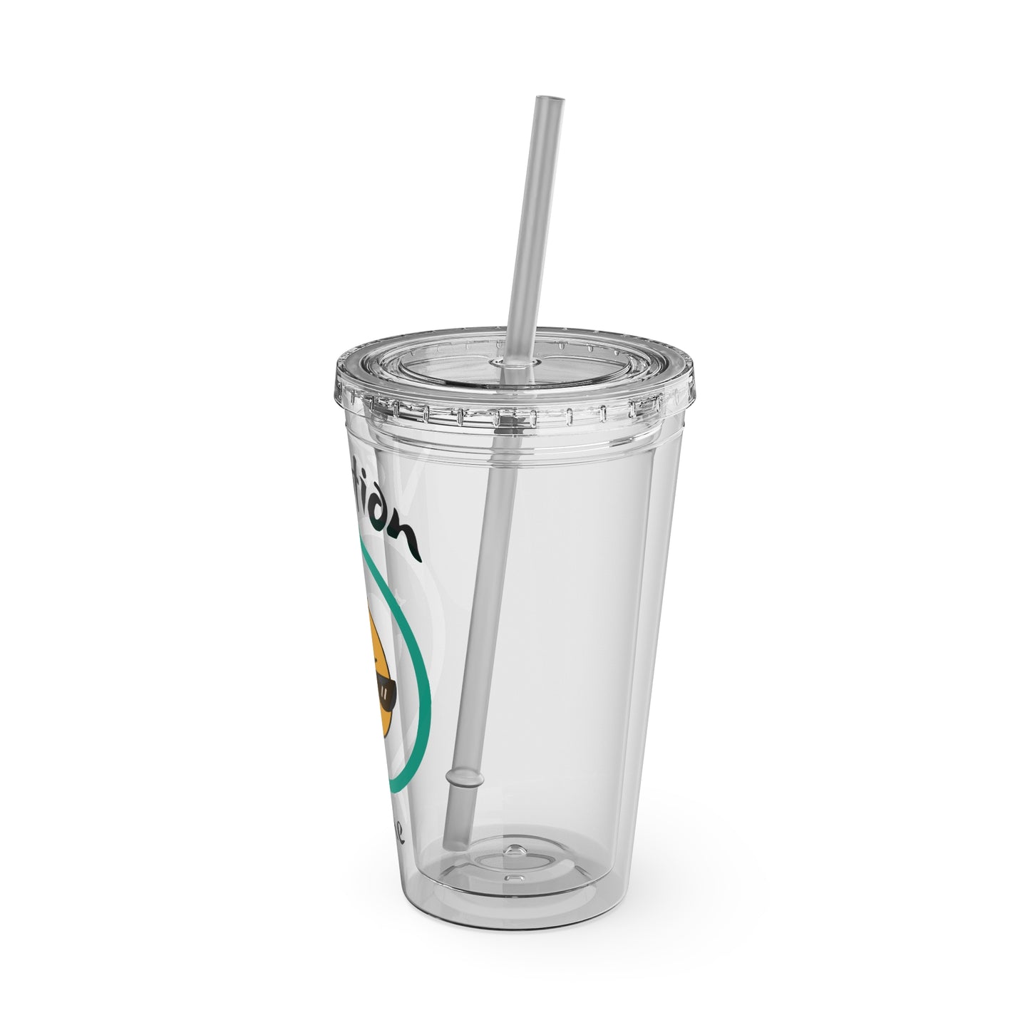 Sunsplash Vacation Time Tumbler with Straw | 16oz Clear Cup for Summer Drinks