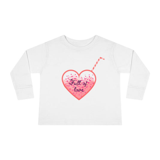 Full of Love Toddler Long Sleeve Tee, Heart Pattern Shirt, Cute Kids Clothes, Valentine's Day Gift, Children's Apparel, Sweet Child Top