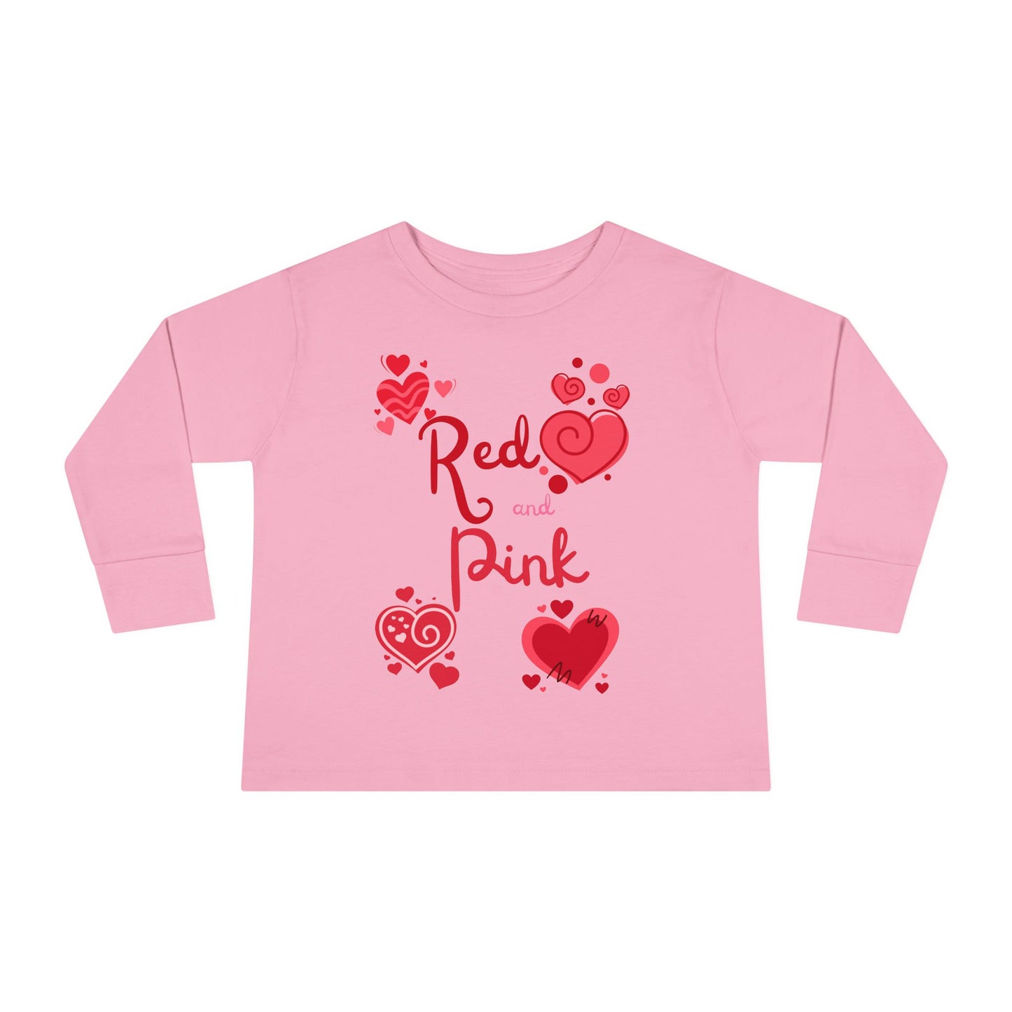 Heart Design Toddler Tee, Red Pink Long Sleeve Shirt for Kids, Valentine's Day Gift, Love Theme Top, Children's Clothing, Cute Heart Print,