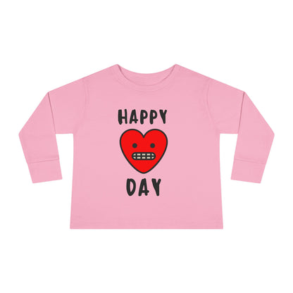 Happy Heart Day Toddler Long Sleeve Tee - Valentine's Day Love Kids Shirt, Cute Heart Graphic Top, Red Pink Hearts Child Tee, Sweetheart