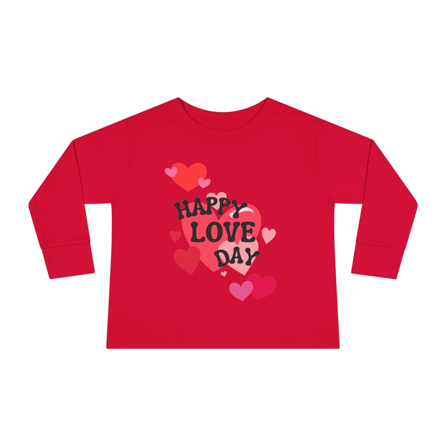 Happy Love Day Long Sleeve Tee, Heart Design Shirt, Valentine's Day Kids Top, Cute Valentine Toddler T-Shirt, Love Theme Baby Long Sleeve