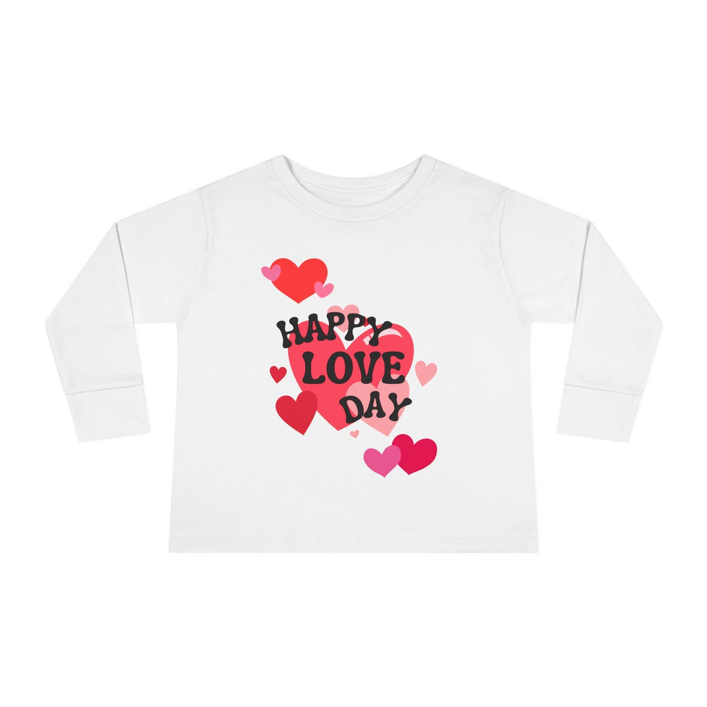 Happy Love Day Long Sleeve Tee, Heart Design Shirt, Valentine's Day Kids Top, Cute Valentine Toddler T-Shirt, Love Theme Baby Long Sleeve