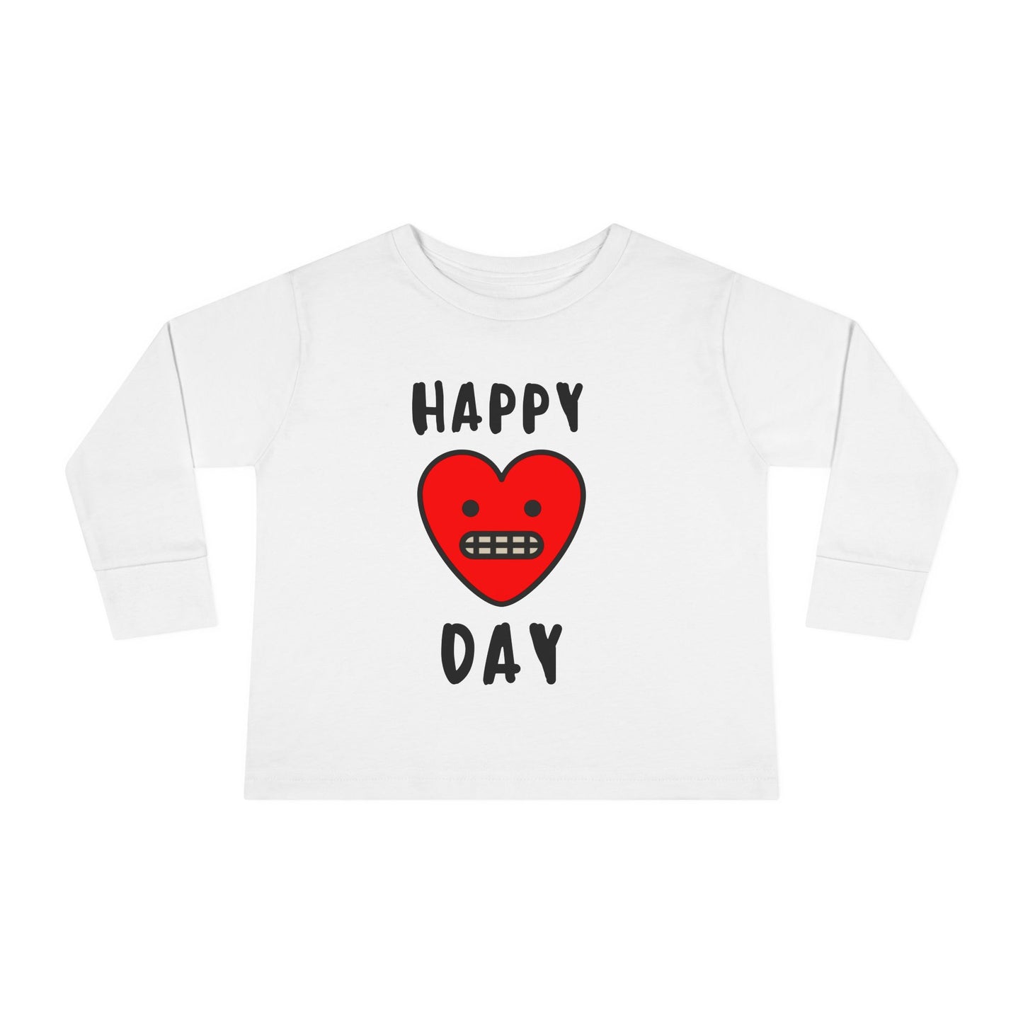 Happy Heart Day Toddler Long Sleeve Tee - Valentine's Day Love Kids Shirt, Cute Heart Graphic Top, Red Pink Hearts Child Tee, Sweetheart