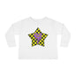 Toddler Long Sleeve Tee - Yellow Checked Star with Purple Silly Heart, Kids Shirt, Children's Clothing, Checkered Top, Fun Patterned Tshirt,