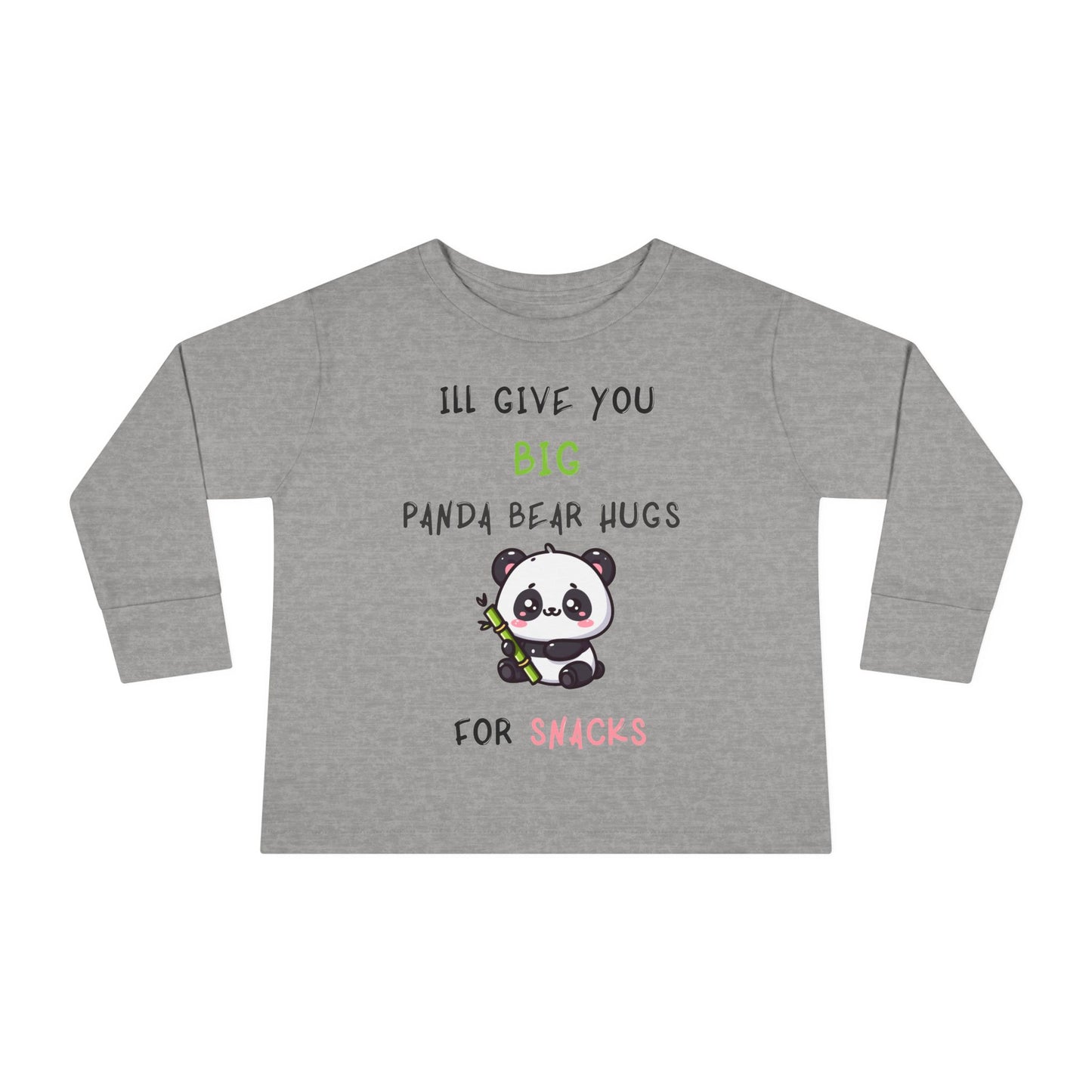 "Ill give you big panda bear hugs for snacks" Long Sleeve Tee with Panda Design, Perfect for Birthday Gifts, Playdates, Everyday Wear, Animal Lovers, Spring Celebrations