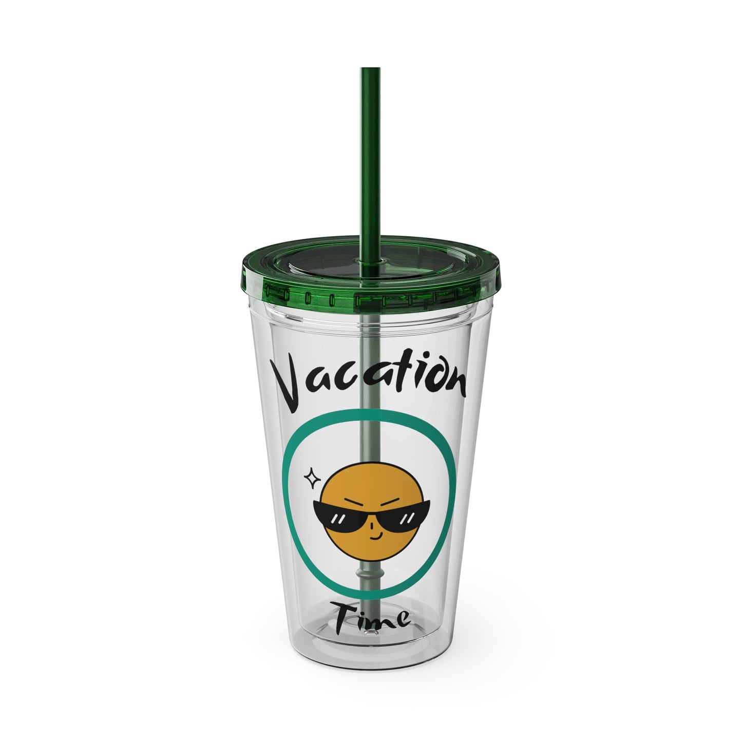 Sunsplash Vacation Time Tumbler with Straw | 16oz Clear Cup for Summer Drinks