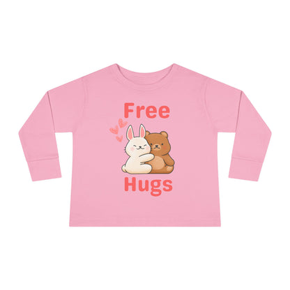 Cute Free Hugs Toddler Long Sleeve Tee, Bunny Bear Graphic Shirt, Kids Animal Hug Top, Snuggle Children's T-Shirt, Adorable Animal Costume