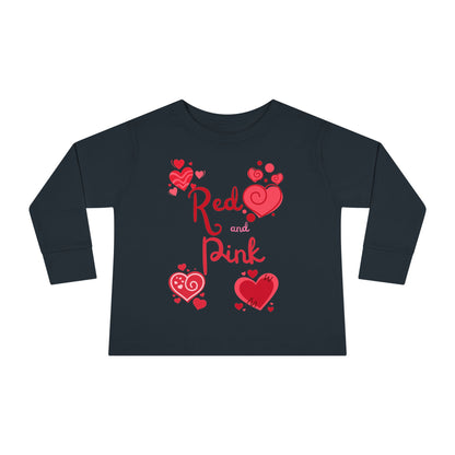 Heart Design Toddler Tee, Red Pink Long Sleeve Shirt for Kids, Valentine's Day Gift, Love Theme Top, Children's Clothing, Cute Heart Print,