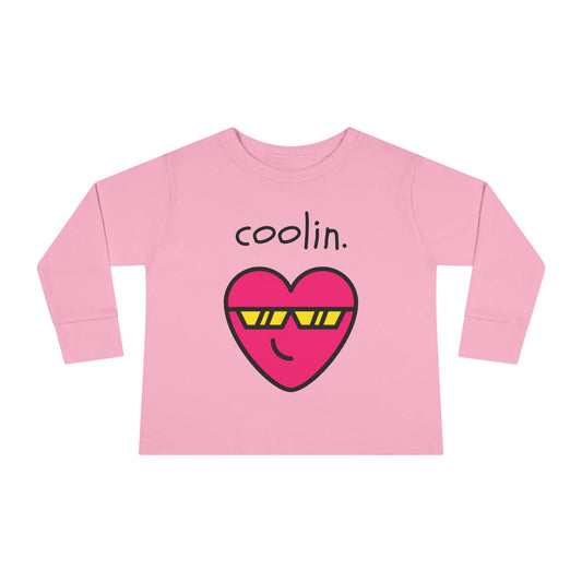 Coolin with Cool Heart Toddler Long Sleeve Tee, Heart Print Shirt, Kids Clothing, Cute Child Top, Trendy Baby Apparel, Cool Heart Design