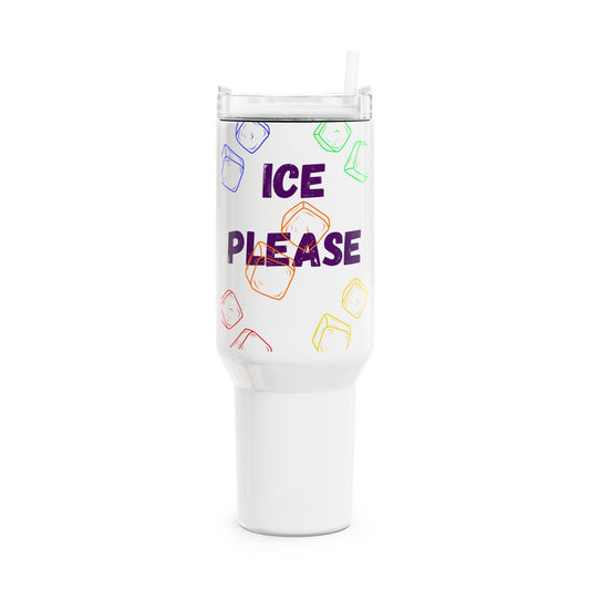 ICE PLEASE Tumbler Cup - Funny Quote 40oz Travel Mug, Insulated Stainless Steel, Cold Drink Container, Gift for Coffee Lovers, Eco-Friendly