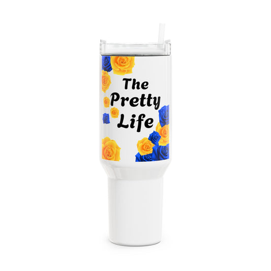 Tumbler, Pretty Life Blue and Yellow Roses, Floral Drinkware, Flower Lover Gift, Rose Pattern Cup, 40oz Rose Tumbler