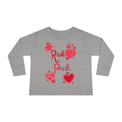 Heart Design Toddler Tee, Red Pink Long Sleeve Shirt for Kids, Valentine's Day Gift, Love Theme Top, Children's Clothing, Cute Heart Print,