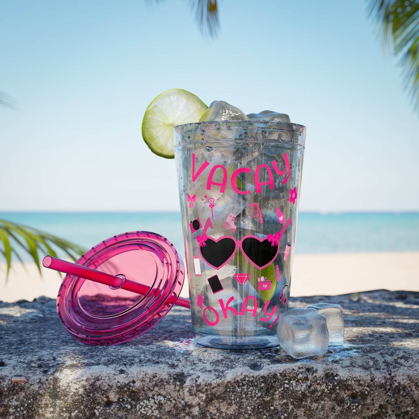 Sunsplash Tumbler with Straw - Vacay Vibes, 16oz Travel Cup