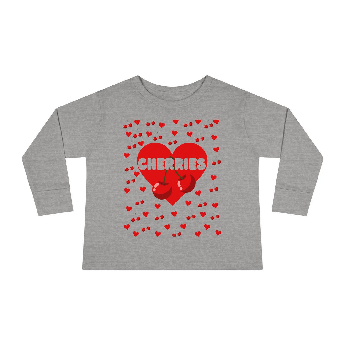 Cherries with Hearts Toddler Long Sleeve Tee, Cute Kids Shirt, Fruit Design Baby Shirt, Valentine's Day Top, Children's Clothing