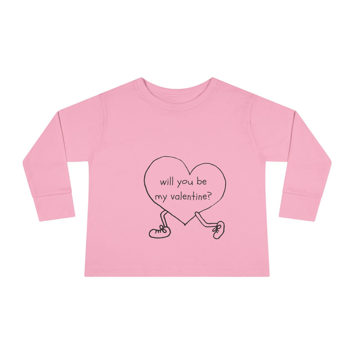 Valentine's Day Toddler Long Sleeve Tee, Will You Be My Valentine Shirt, Kids Valentine's Day Top, Heart Design Toddler Tee, Love Toddler