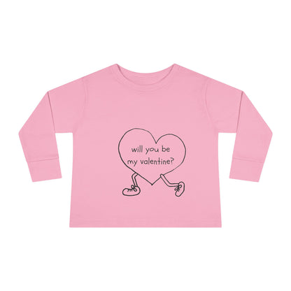 Valentine's Day Toddler Long Sleeve Tee, Will You Be My Valentine Shirt, Kids Valentine's Day Top, Heart Design Toddler Tee, Love Toddler