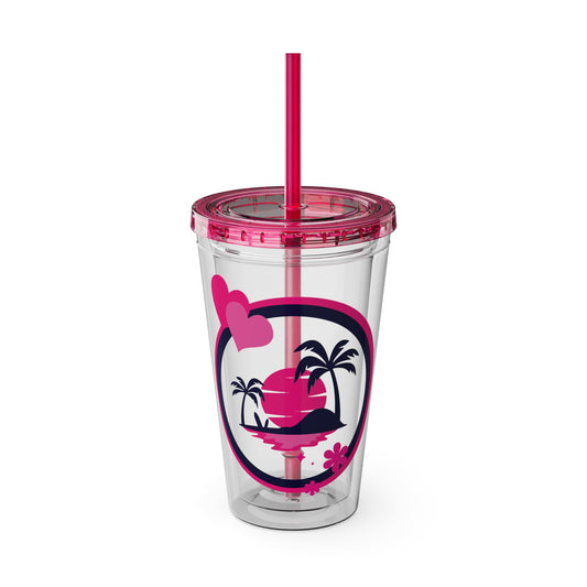 Sunsplash Tropical Tumbler with Straw - 16oz