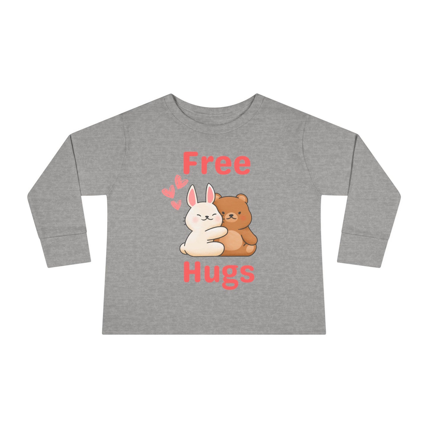 Cute Free Hugs Toddler Long Sleeve Tee, Bunny Bear Graphic Shirt, Kids Animal Hug Top, Snuggle Children's T-Shirt, Adorable Animal Costume