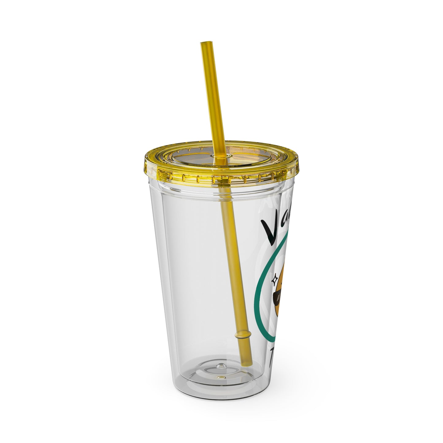Sunsplash Vacation Time Tumbler with Straw | 16oz Clear Cup for Summer Drinks