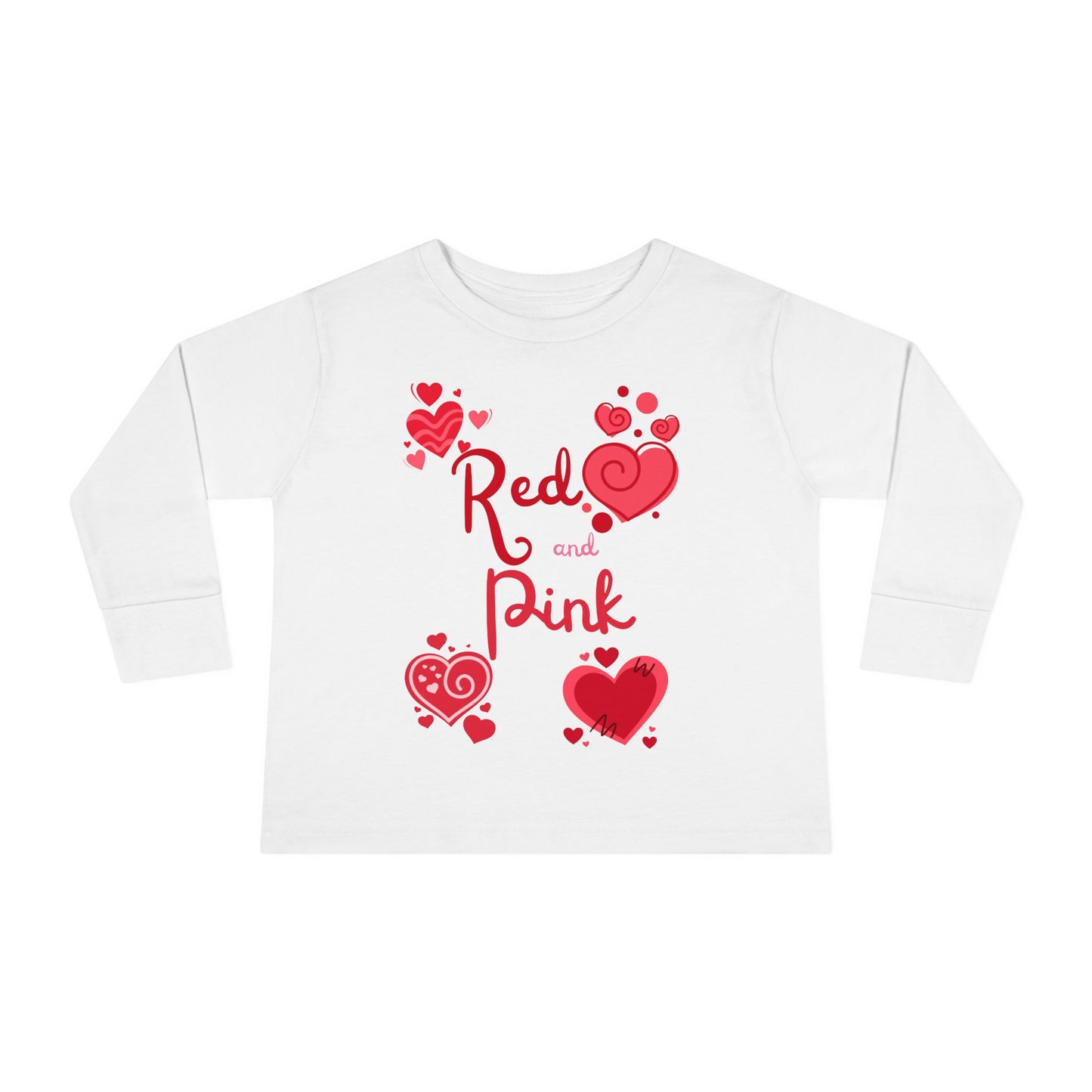 Heart Design Toddler Tee, Red Pink Long Sleeve Shirt for Kids, Valentine's Day Gift, Love Theme Top, Children's Clothing, Cute Heart Print,