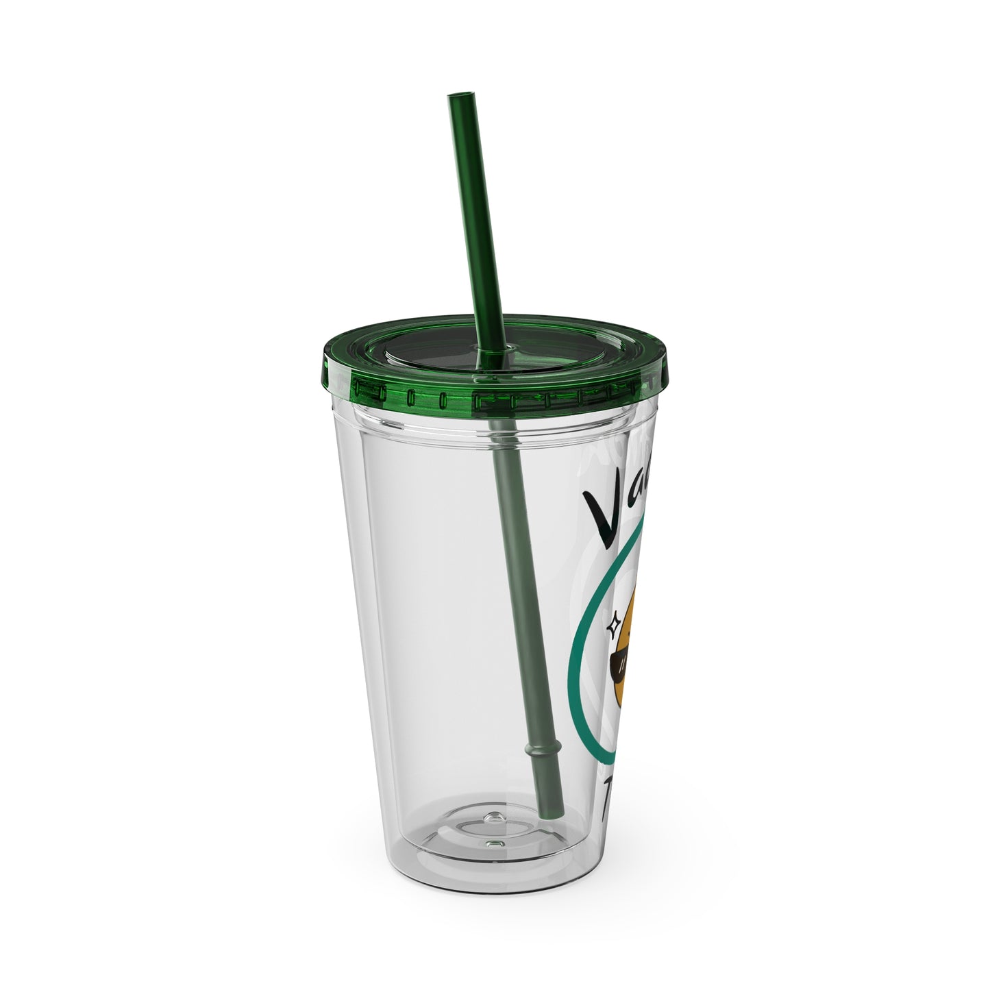 Sunsplash Vacation Time Tumbler with Straw | 16oz Clear Cup for Summer Drinks
