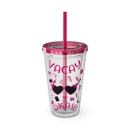 Sunsplash Tumbler with Straw - Vacay Vibes, 16oz Travel Cup