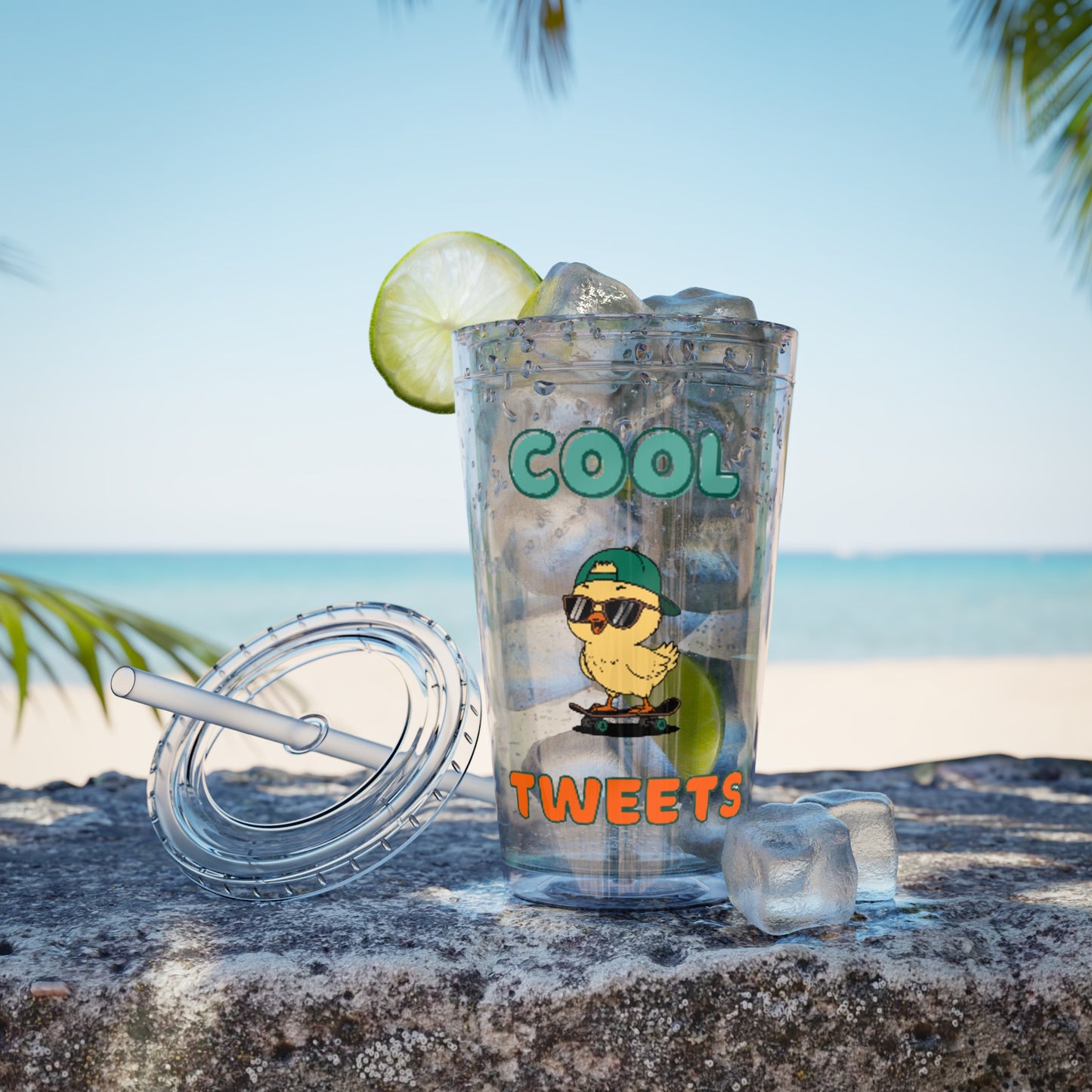 Sunsplash Cool Tweets Tumbler with Straw - Fun 16oz Drinkware for Summer Vibes