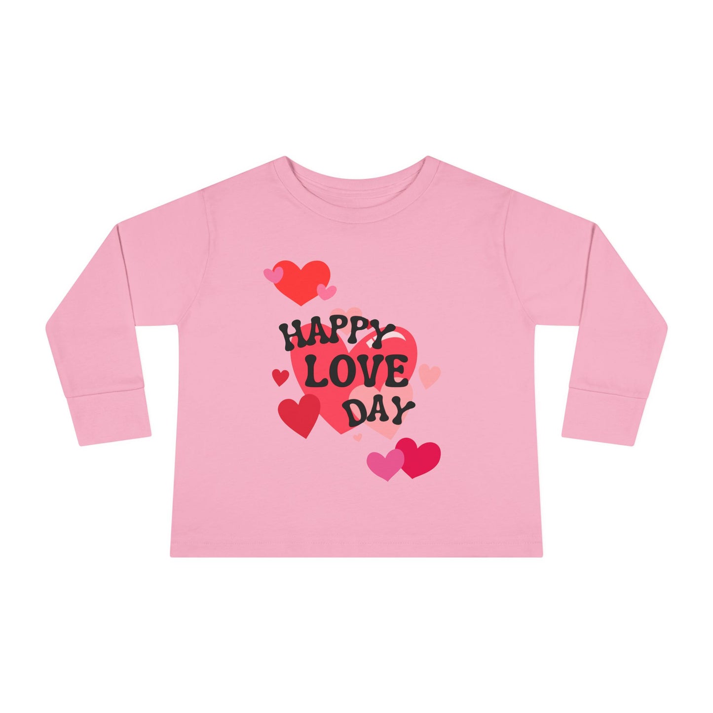 Happy Love Day Long Sleeve Tee, Heart Design Shirt, Valentine's Day Kids Top, Cute Valentine Toddler T-Shirt, Love Theme Baby Long Sleeve