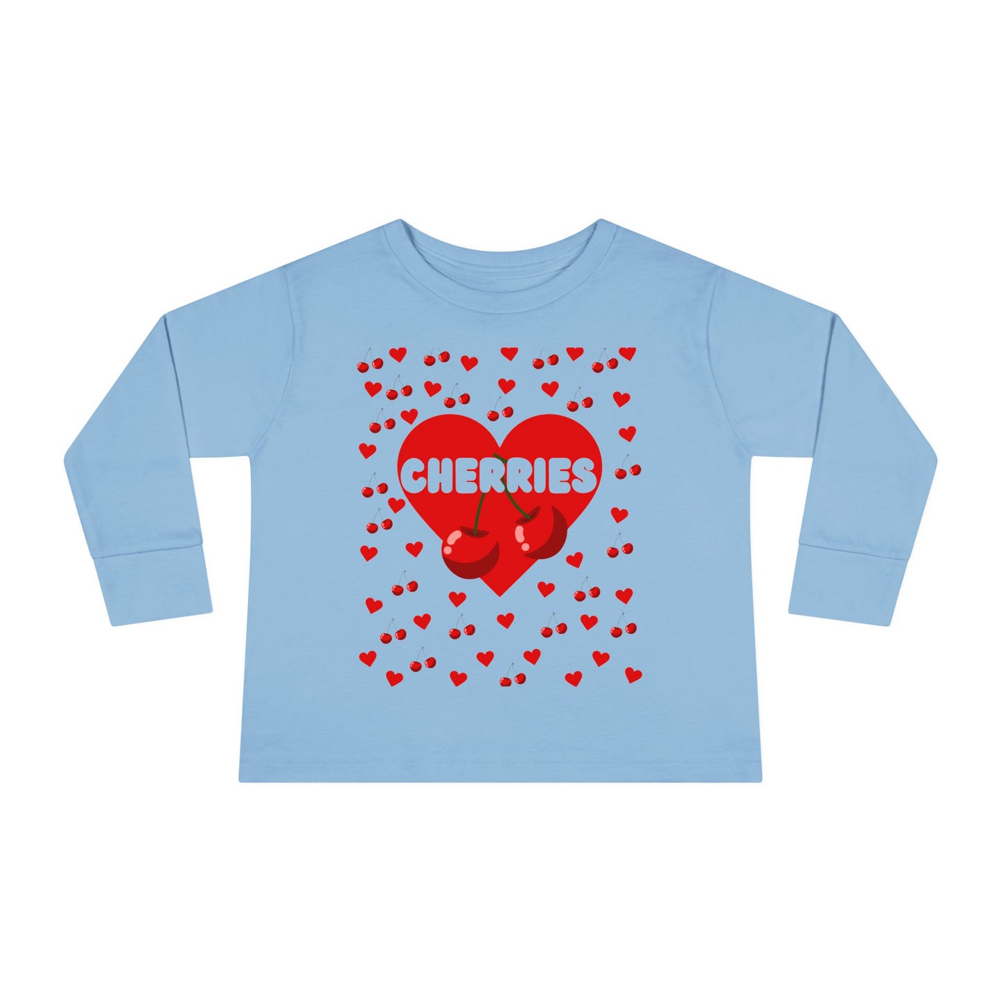 Cherries with Hearts Toddler Long Sleeve Tee, Cute Kids Shirt, Fruit Design Baby Shirt, Valentine's Day Top, Children's Clothing