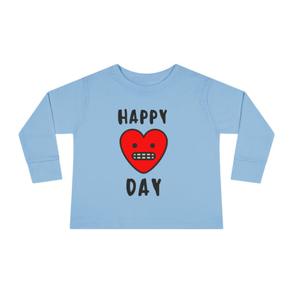 Happy Heart Day Toddler Long Sleeve Tee - Valentine's Day Love Kids Shirt, Cute Heart Graphic Top, Red Pink Hearts Child Tee, Sweetheart