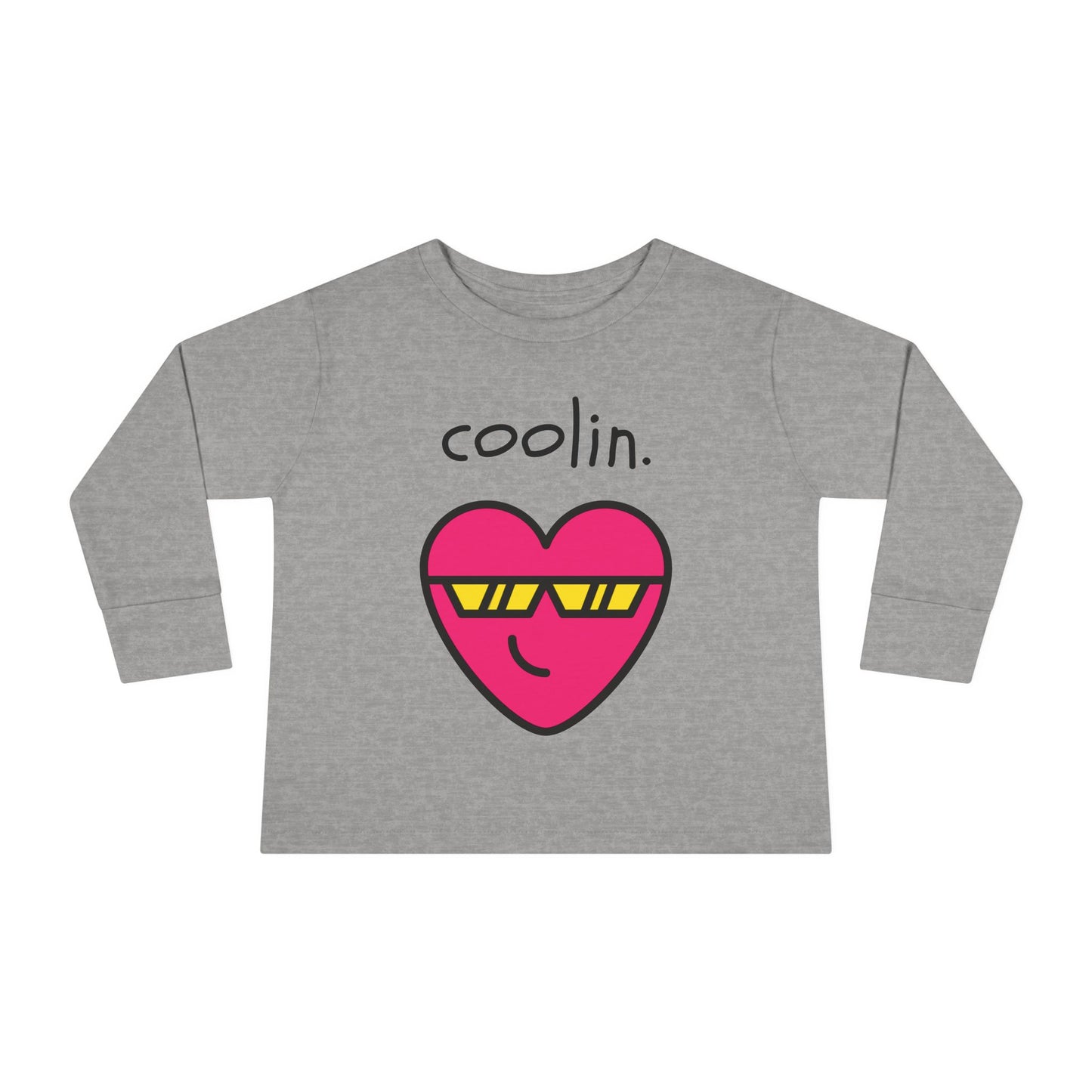 Coolin with Cool Heart Toddler Long Sleeve Tee, Heart Print Shirt, Kids Clothing, Cute Child Top, Trendy Baby Apparel, Cool Heart Design