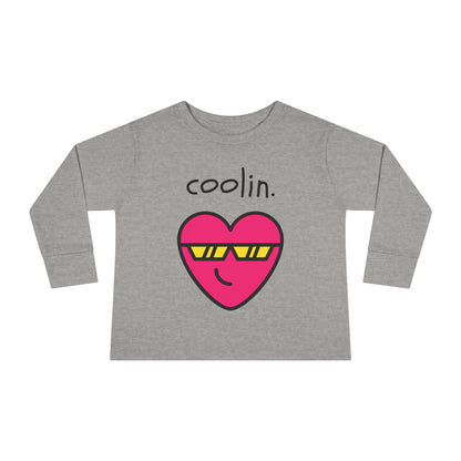 Coolin with Cool Heart Toddler Long Sleeve Tee, Heart Print Shirt, Kids Clothing, Cute Child Top, Trendy Baby Apparel, Cool Heart Design