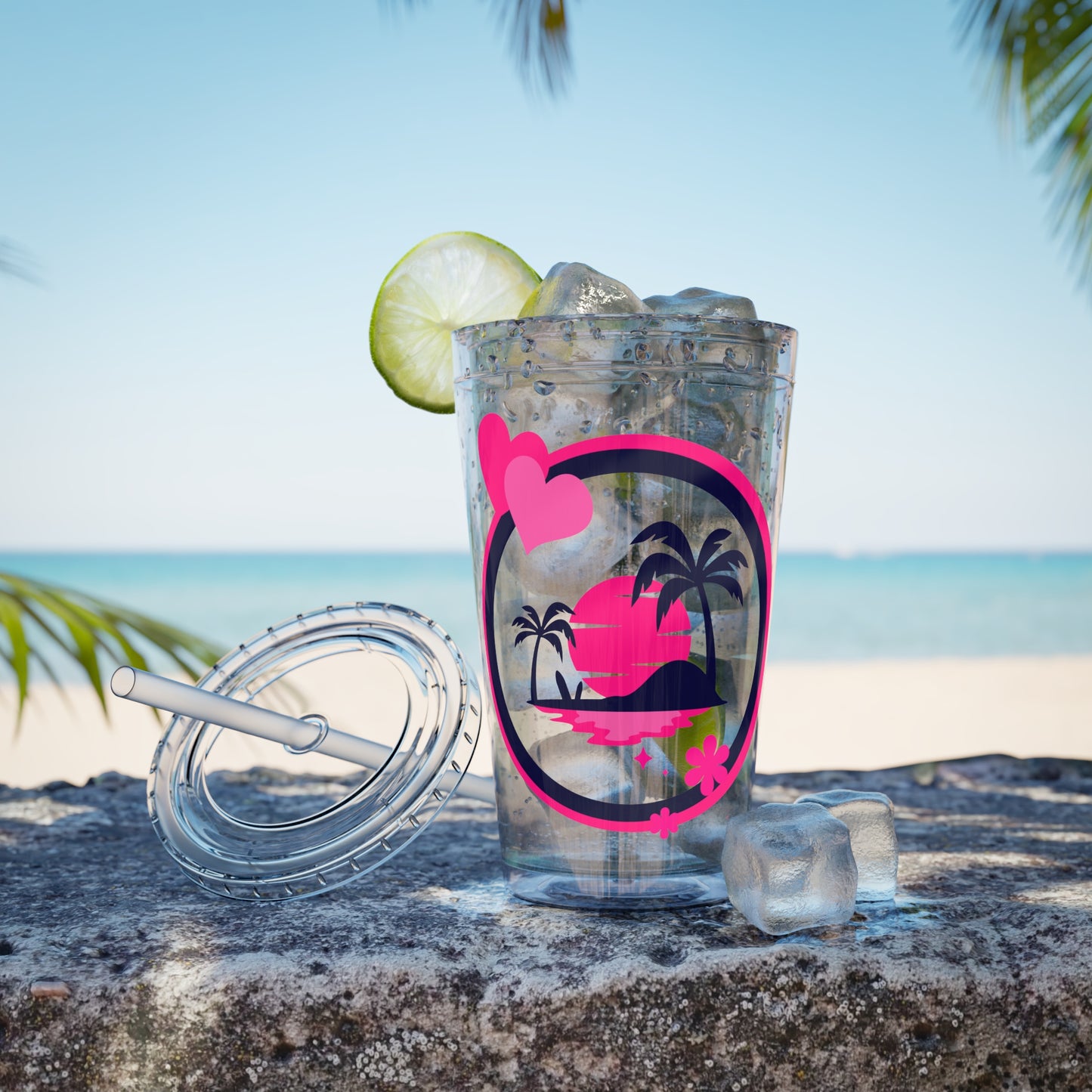Sunsplash Tropical Tumbler with Straw - 16oz